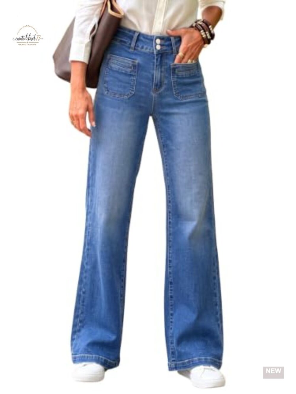 High Waisted Wide Leg Jeans Double Button Tummy Control Zimbaplatinum Cotton